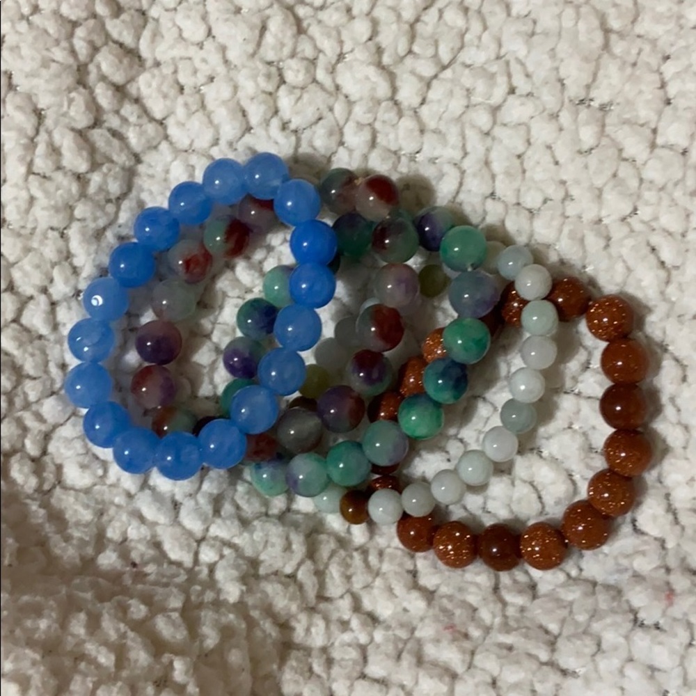 Bundle of Natural Jade Beaded Bracelets
